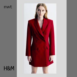 New! NWT H&M Red Tuxedo Blazer Jacket Dress, Sz XS